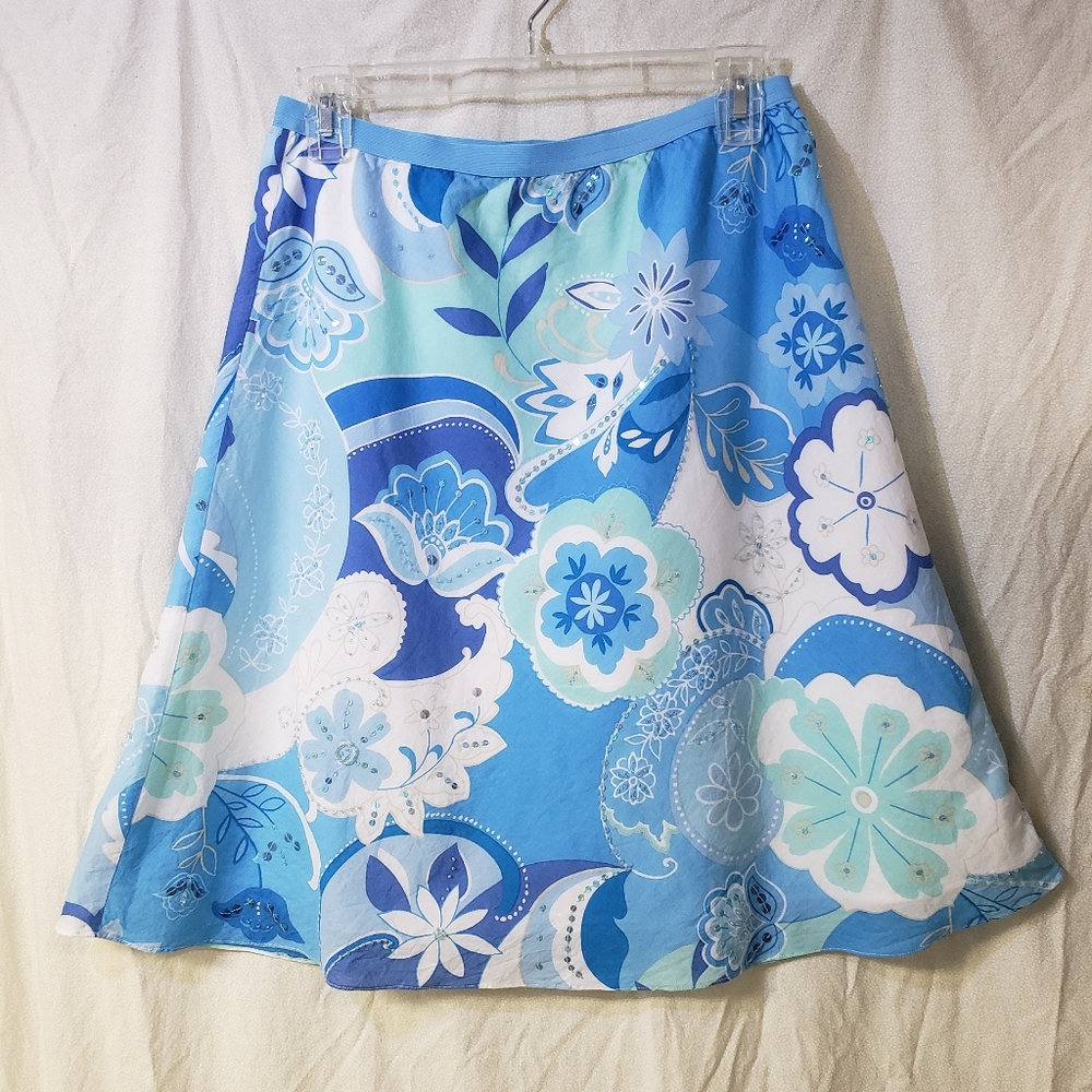 New York & Company blue floral Cotton skirt with detail Classy Timeless Feminine